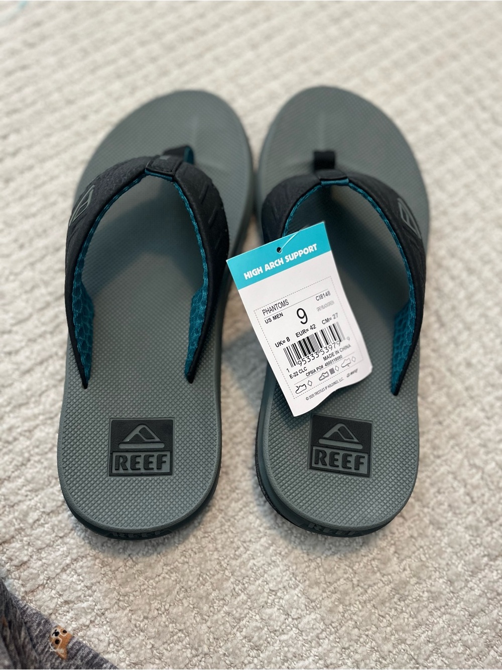Reef Phantoms Flip Flops NWT Black & Gray with Teal Accents
